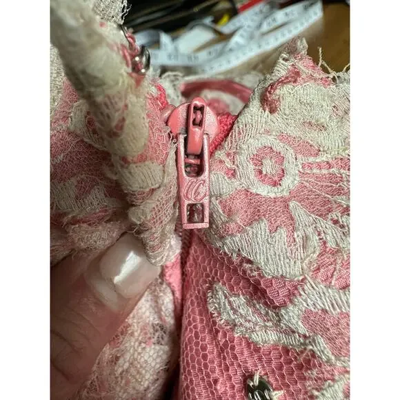 American vintage 50’s Pink Lace netting overlay shelf bust dress size X Small - Picture 14 of 16